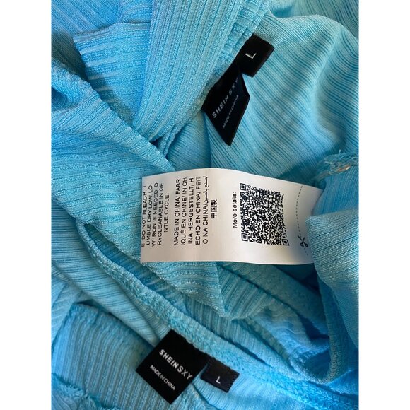 Turquoise Blue Ribbed Dress Large‎ Bodycon Stretch Dress Sexy Party Tight Cute - Picture 7 of 8